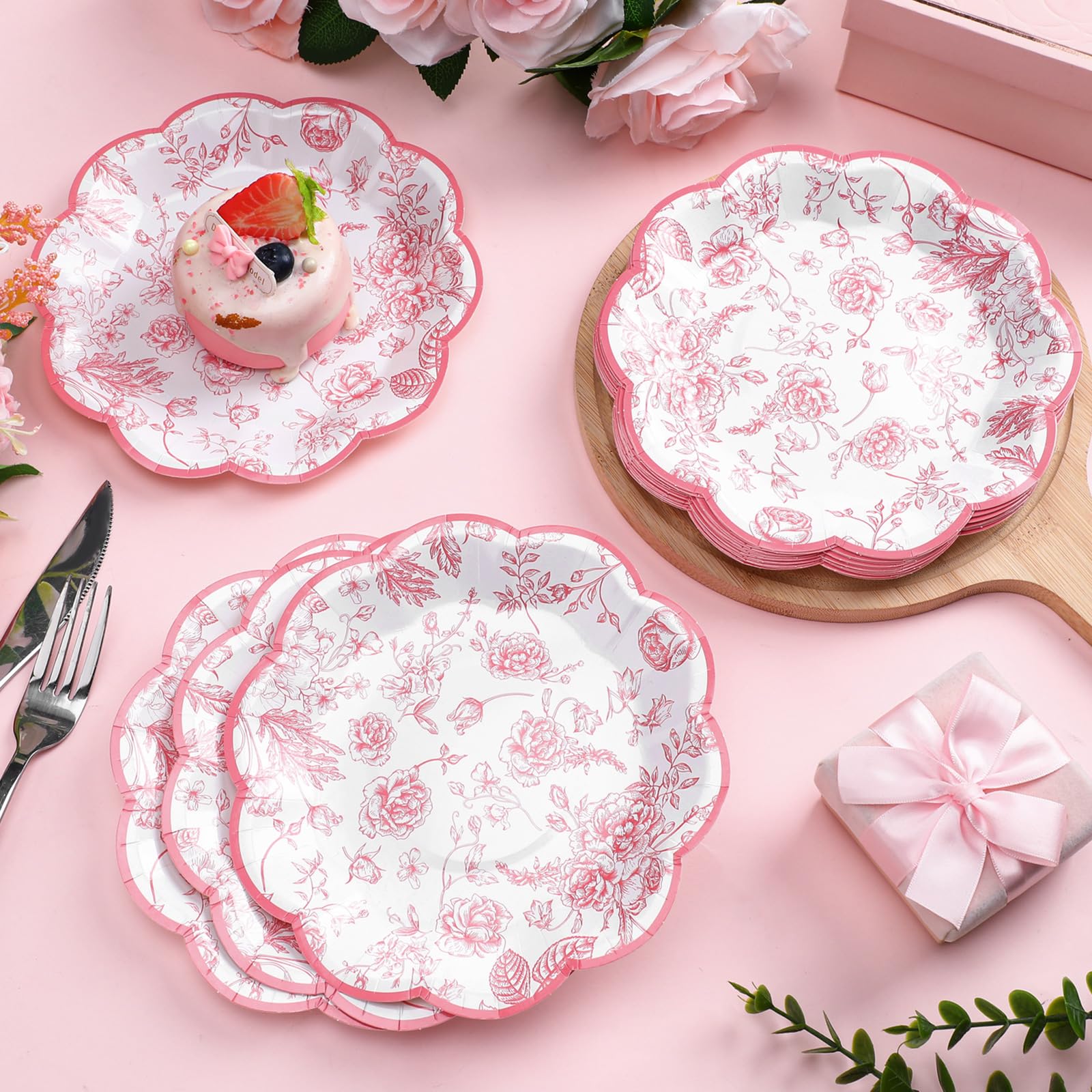 Amazon.com: Suttmin 100 Pcs Pink Floral Paper Plates Disposable